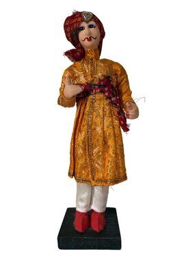 Vintage Indian Rajasthani Doll Wooden Base Hindu Made in India